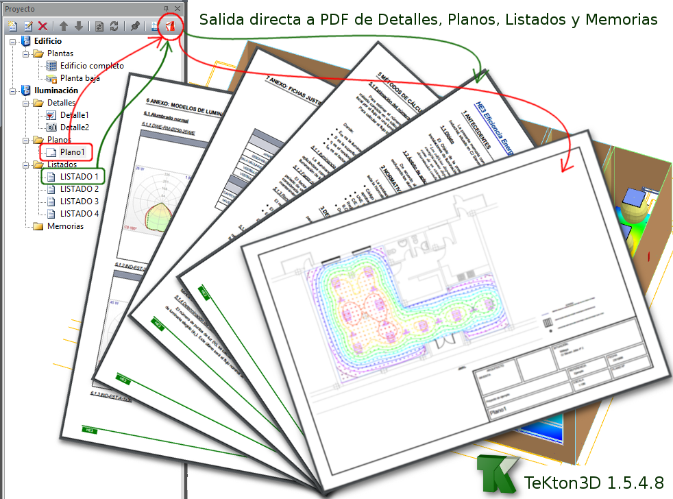 Exportación directa a PDF de detalles, planos, listados y memorias